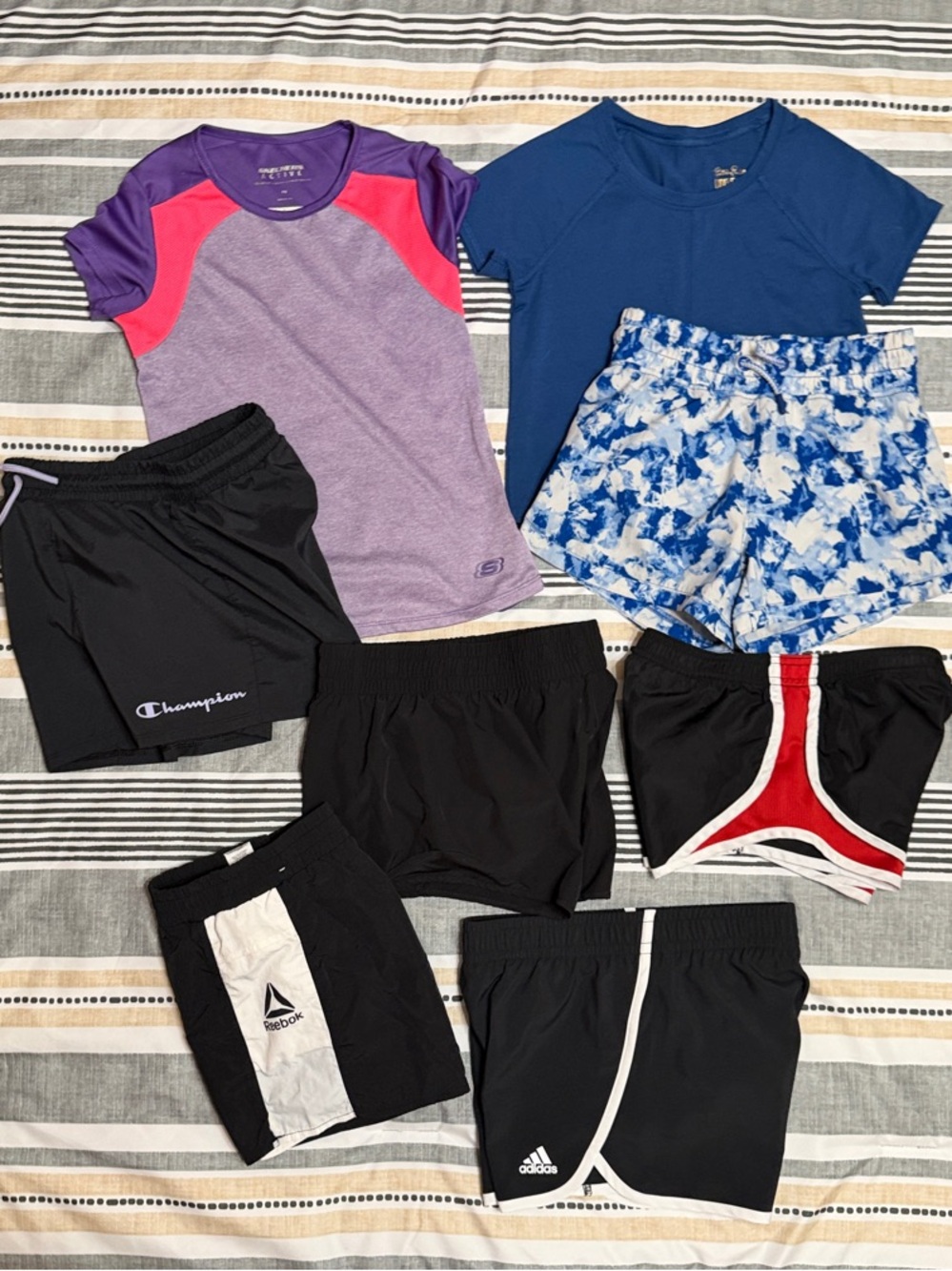 Lot of 8: Girls Size 7/8 M Athletic Shorts and Tops Reebok Adidas Champions